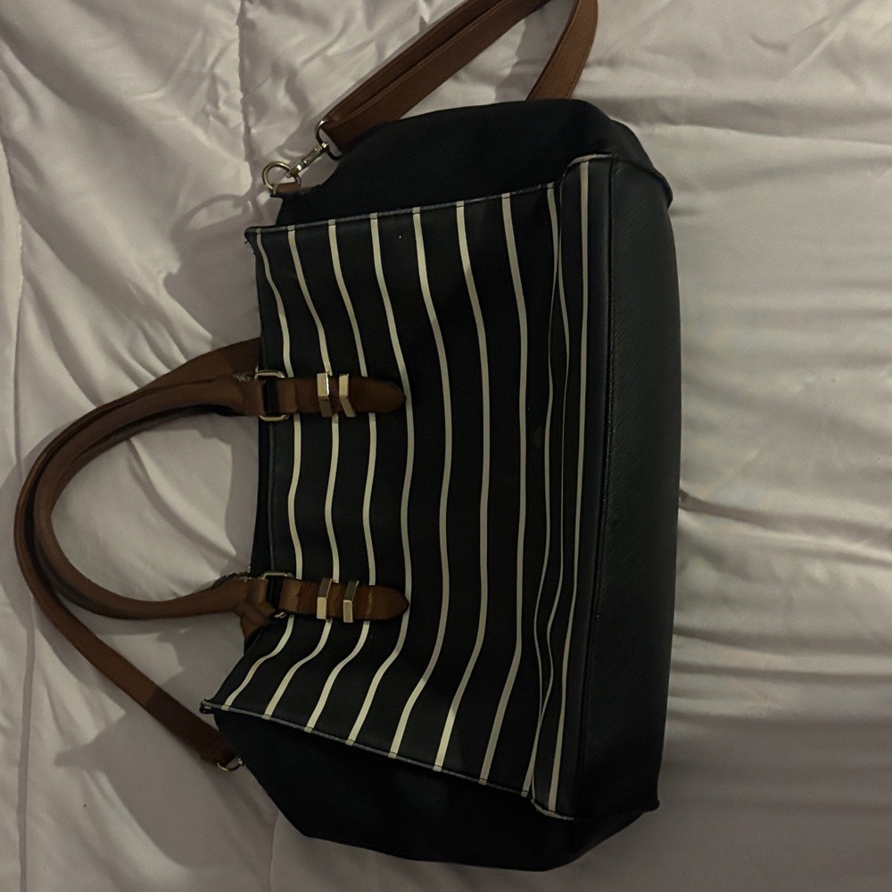 Call It Spring Black and White Striped Bag